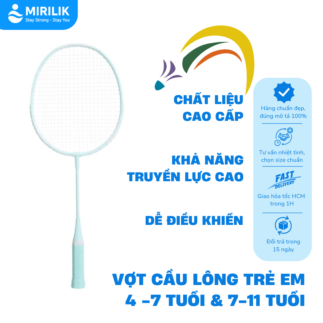 Vợt cầu lông cán thép cho bé trai bé gái 4-7 tuổi BR 100 Perfly Xanh Ngọc MIRILIK