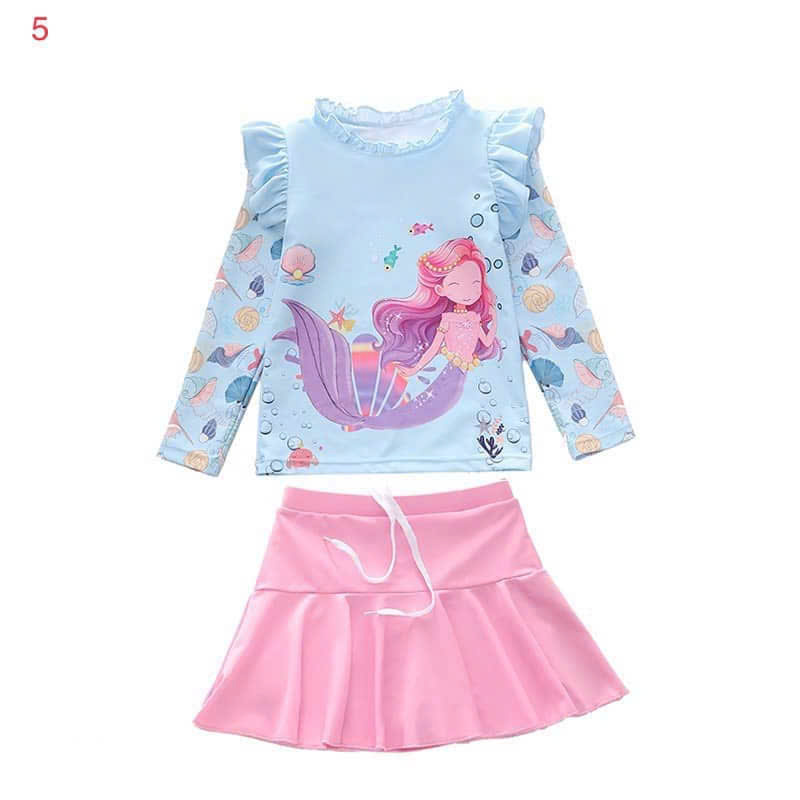 Váy áo bơi bé gái tay dài quần bơi dài bé gái từ 15 - 35kg hình nàng tiên cá 2 lớp đi bơi MIRILIK