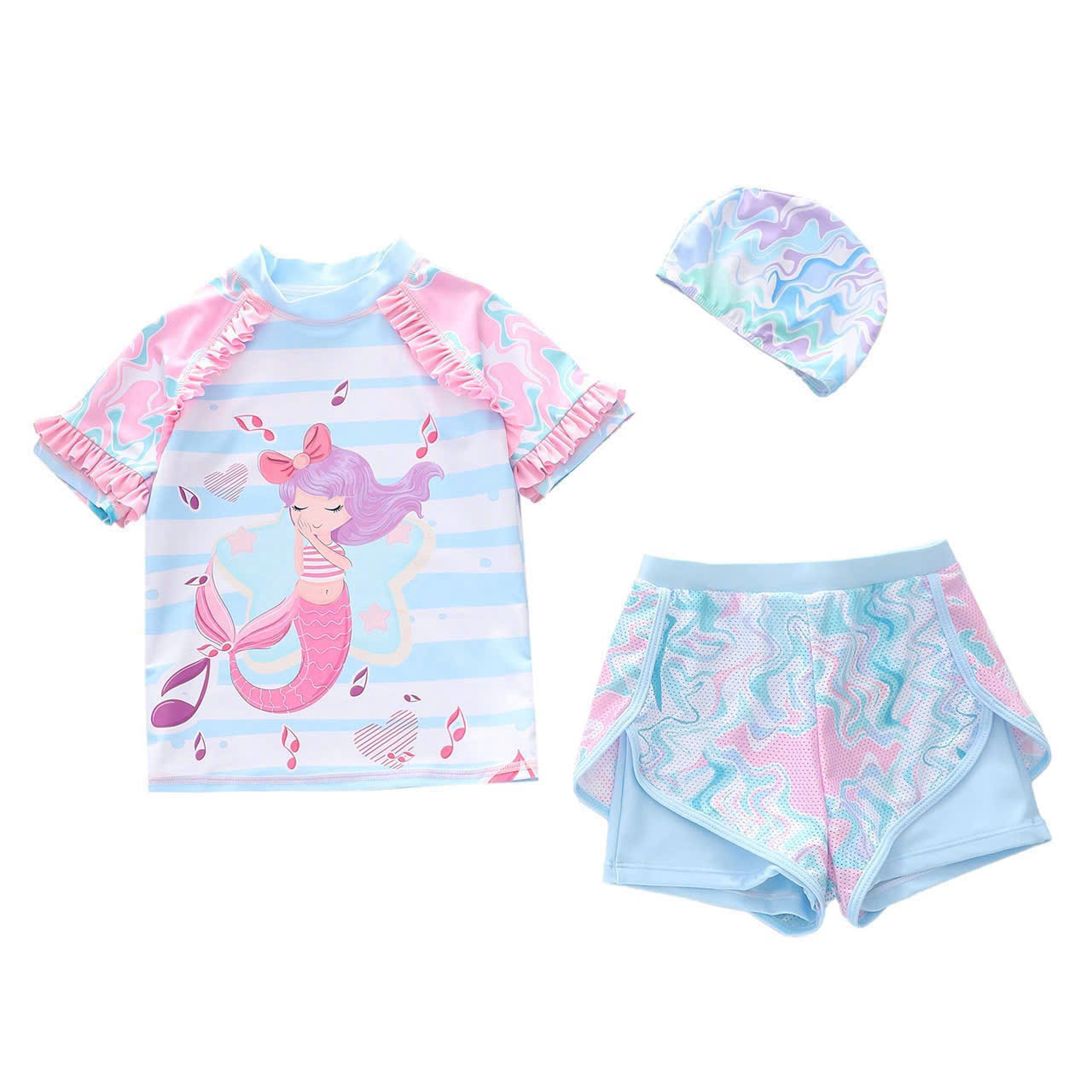 Sét bộ áo bơi tay dài quần bơi dài bé gái từ 15 - 35kg hình nàng tiên cá 2 lớp đi bơi YURIPROMAX