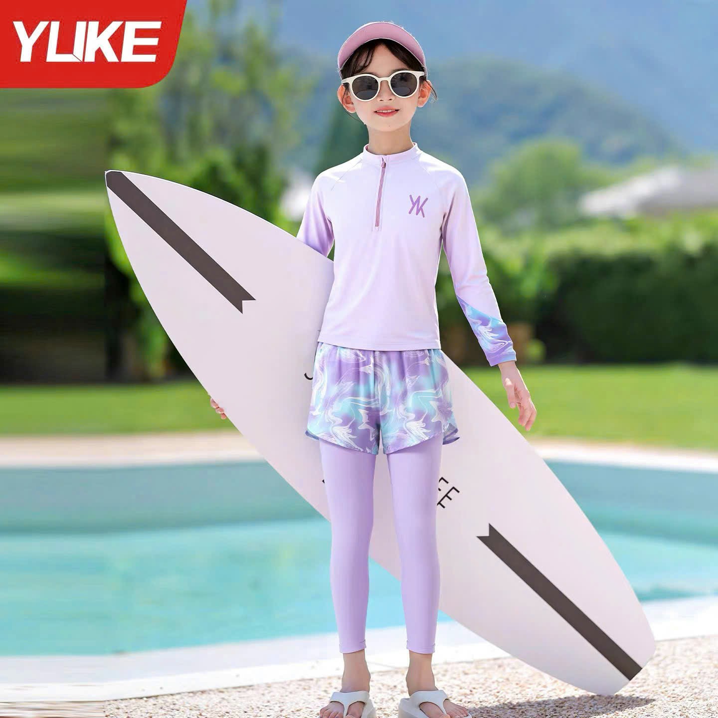 Đầm bơi tay dài kèm váy bơi có quần dài bên trong cho bé gái size đại từ 15 - 45Kg hiệu Yuke Mirilik