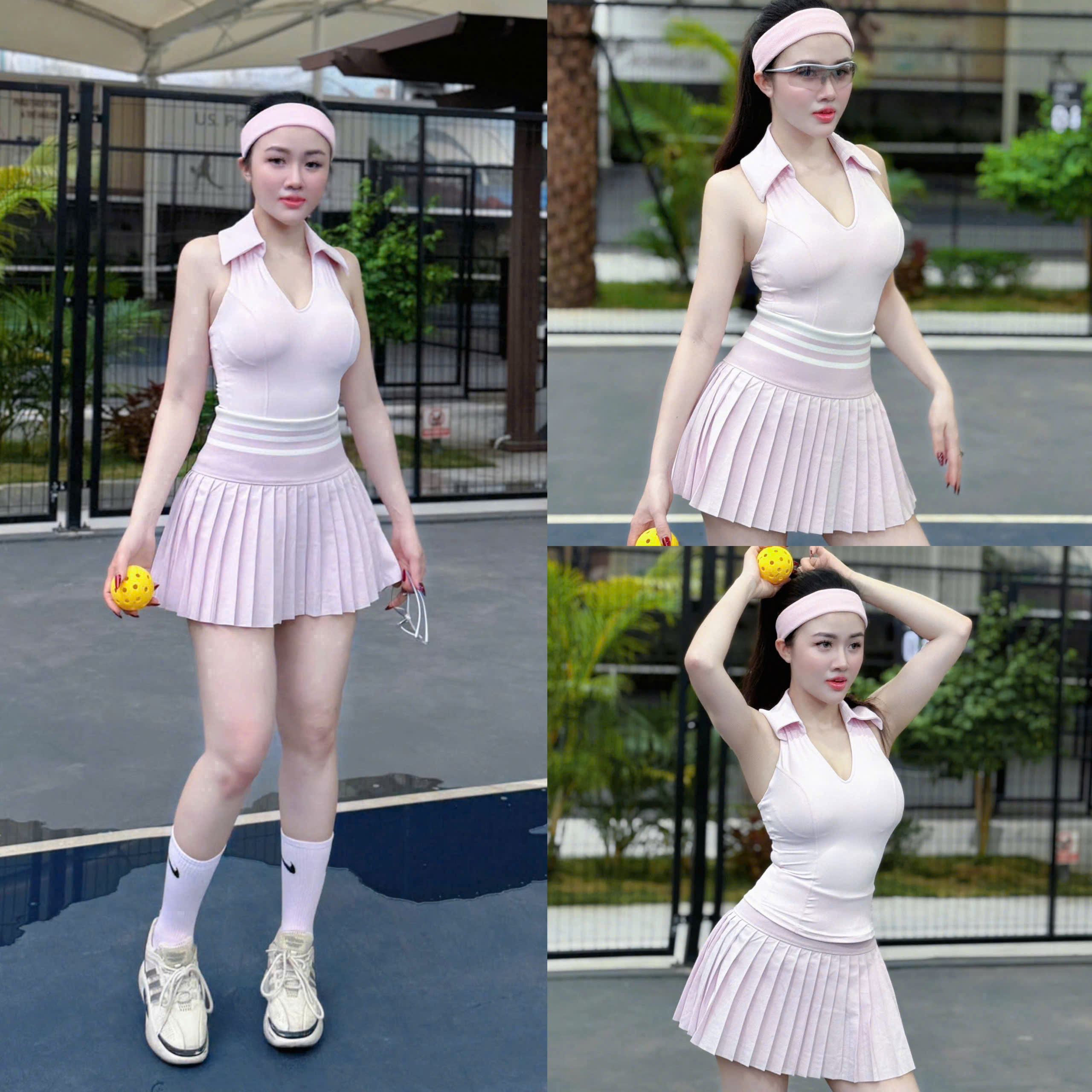 Set Váy Pickleball Tennis Bra Mút Đúc Tập Thể Thao Nữ Chất Thun Lạnh Hàng Quảng Châu Cao Cấp Mirilik