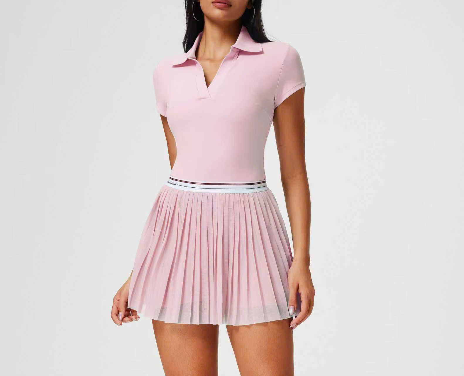 Set Áo thể thao cổ polo nữ VYRA MIRILIK tập gym yoga, chạy bộ, cầu lông, pickleball váy voan xếp ly