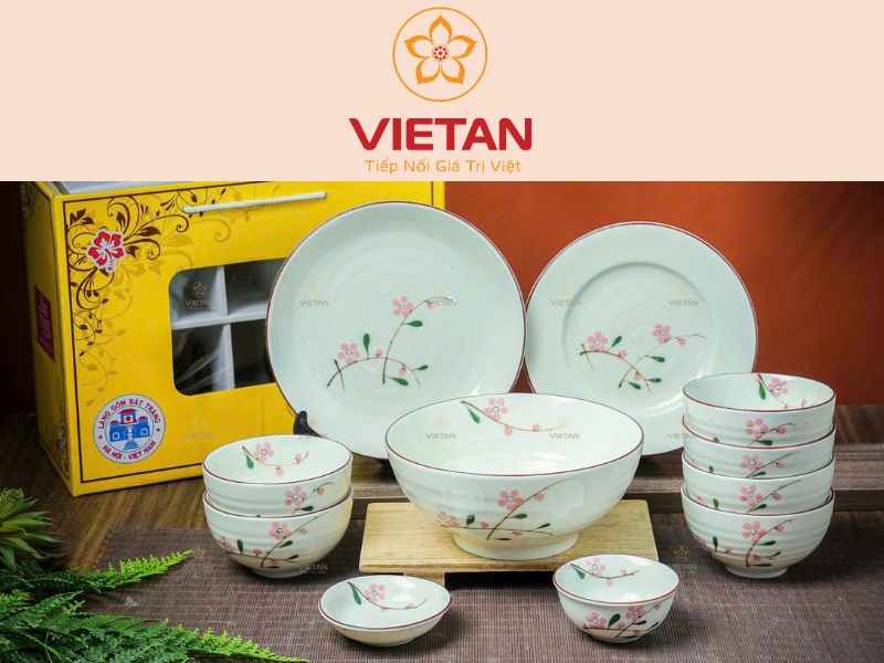 bộ bát đĩa đào hồng quà tặng kỷ niệm thành lập công ty
