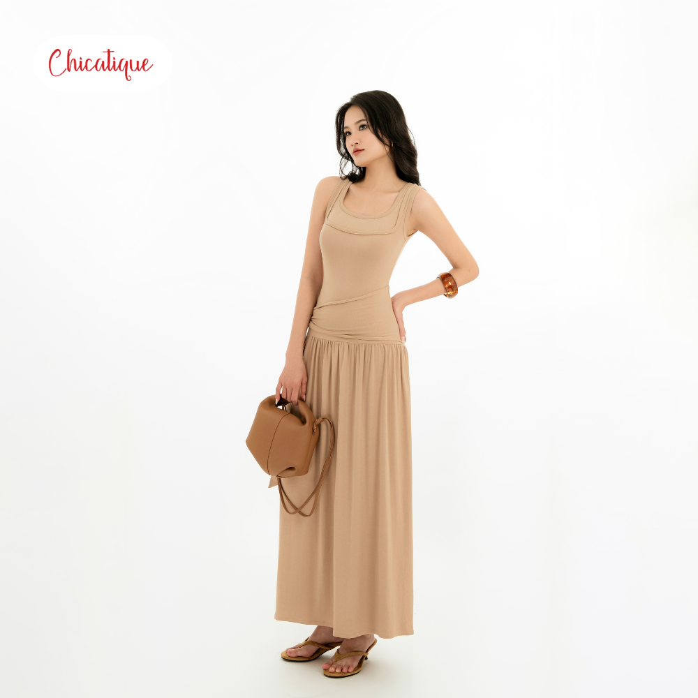 Đầm thun sát nách Chicatique Hadi cotton Hàn co giãn dáng dài ôm tôn dáng