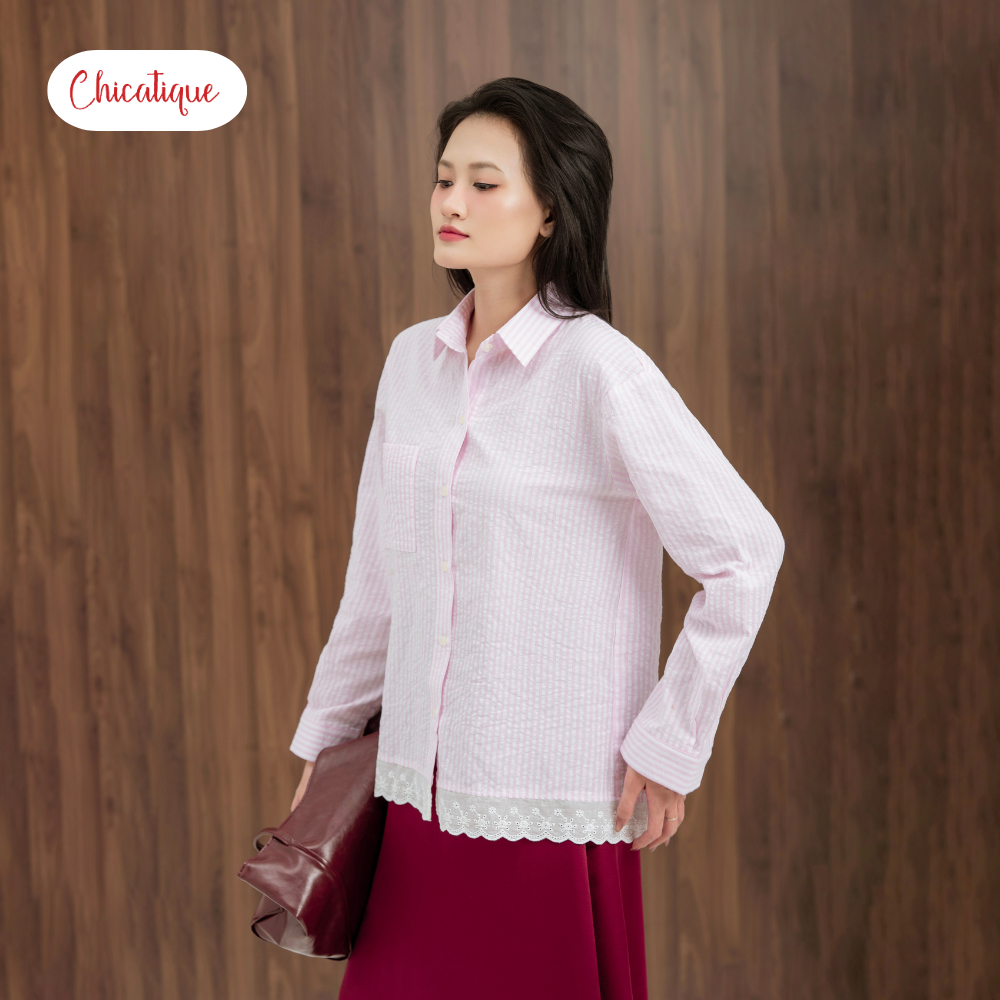 Áo sơ mi nữ Chicatique Remy chất Cotton sọc Hàn mềm nhẹ thanh lịch