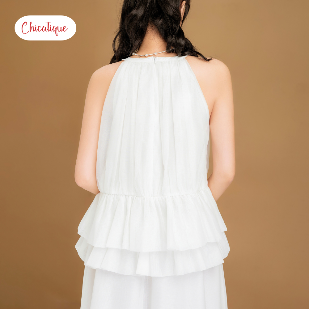 Set áo kiểu cổ yếm kèm váy Chicatique Becka chất tơ Hàn hai lớp bồng bềnh