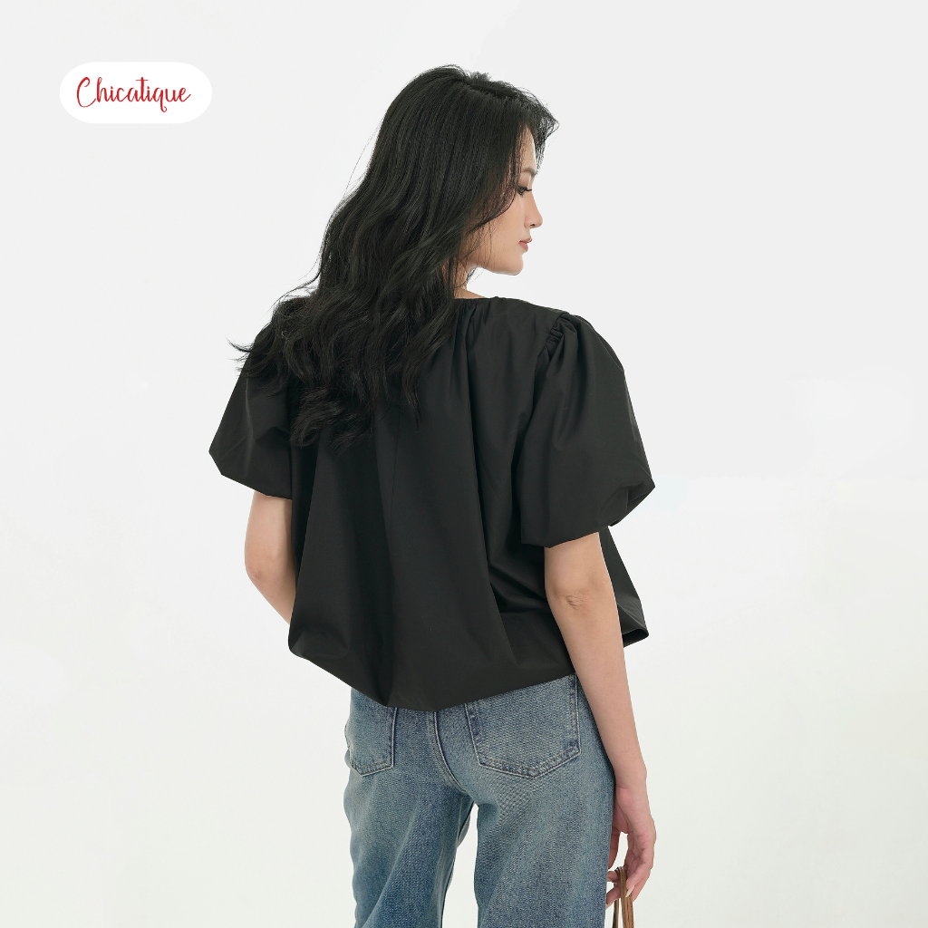Áo kiểu nữ dáng bí Chicatique Ella cotton Hàn tay phồng form rộng trẻ trung