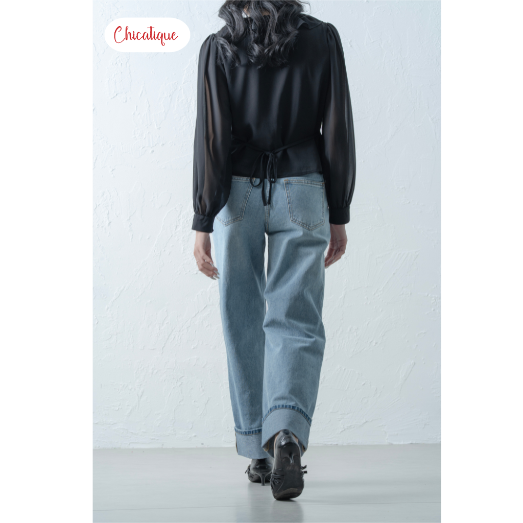 Quần jean Chicatique Evie ống suông basic gập lai Denim dệt Canvas có thun nhẹ