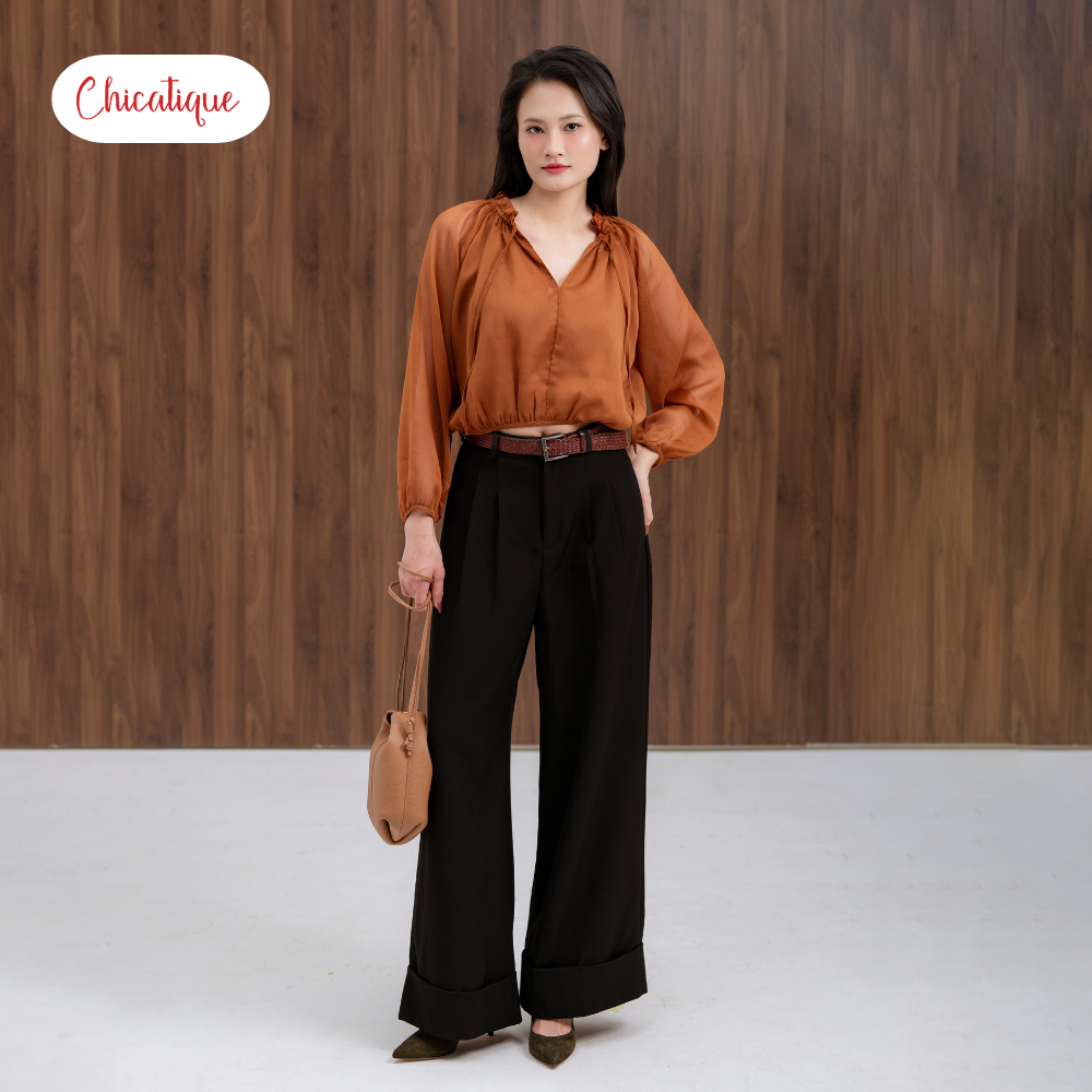 Quần nữ ống rộng thiết kế kẻ sọc Chicatique Louis form ống suông chất liệu Bố chỉ ít nhăn mềm mát