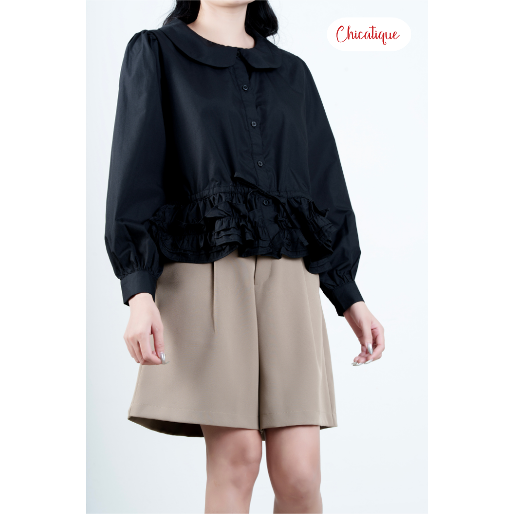 Quần short nữ thiết kế Chicatique Morgan dáng suông ống rộng phong cách Hàn Quốc chất vải Carolan cao cấp