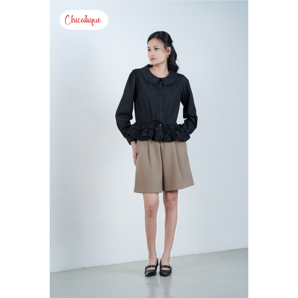 Quần short nữ thiết kế Chicatique Morgan dáng suông ống rộng phong cách Hàn Quốc chất vải Carolan cao cấp