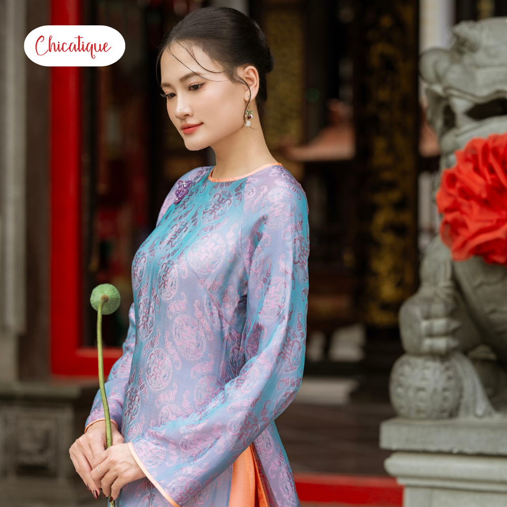 Áo dài Túc Hoa Chicatique 100% Tơ tằm Nha Xá óng ánh mềm mại