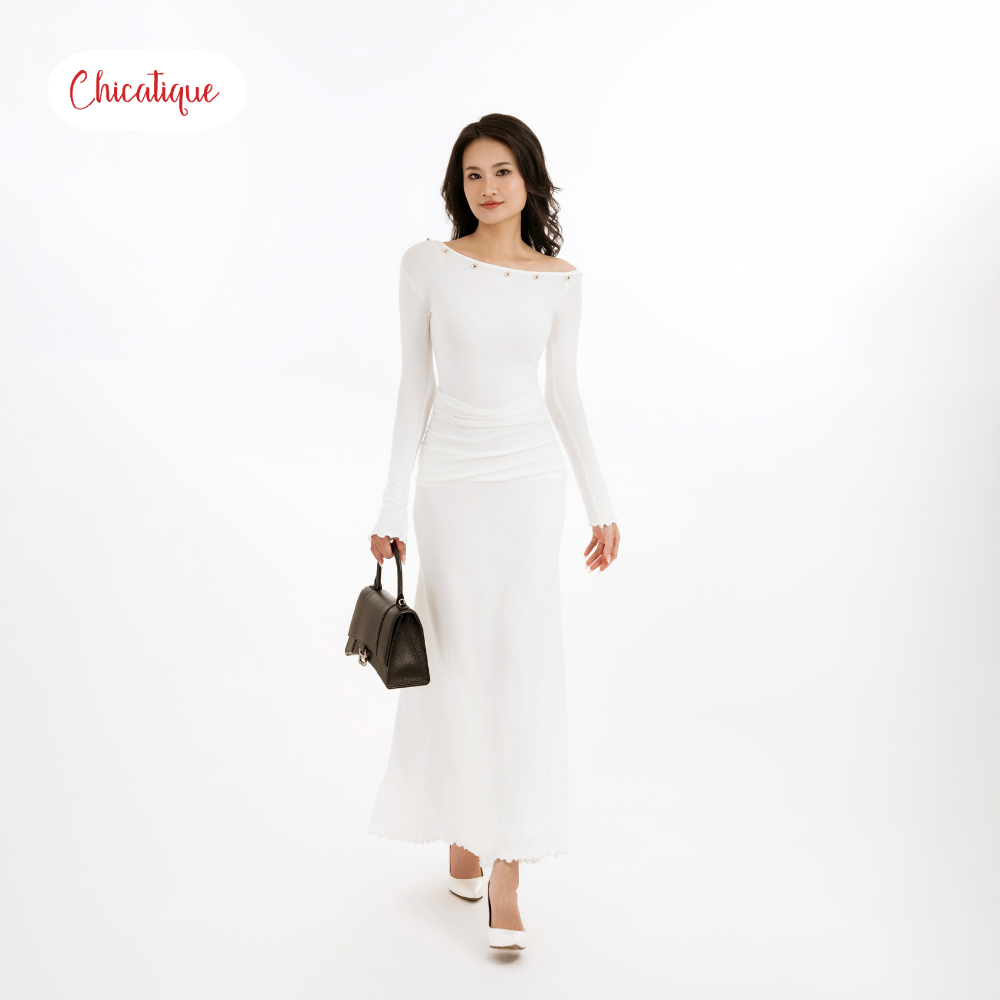 Đầm thun tay dài Chicatique Luna cotton Hàn co giãn ôm body tôn dáng