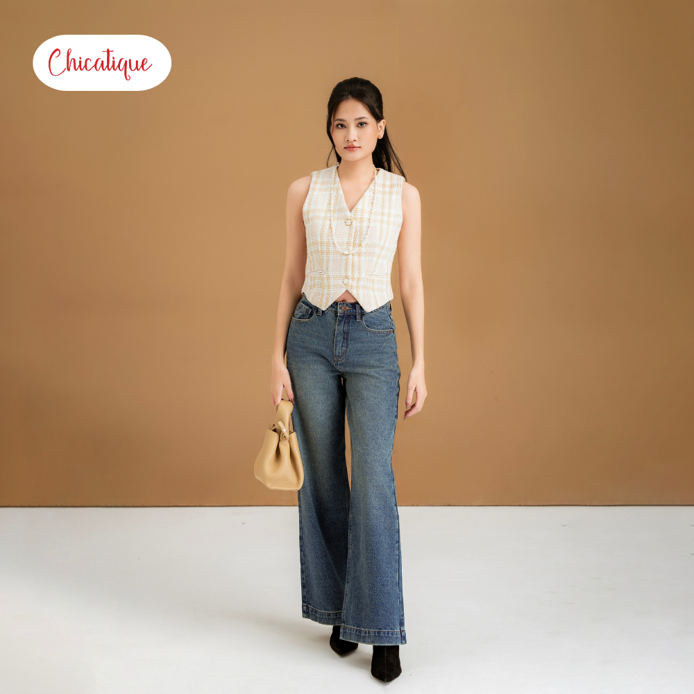 Quần jean Chicatique Elly ống suông basic đứng form Denim dệt Canvas dày dặn mềm mát
