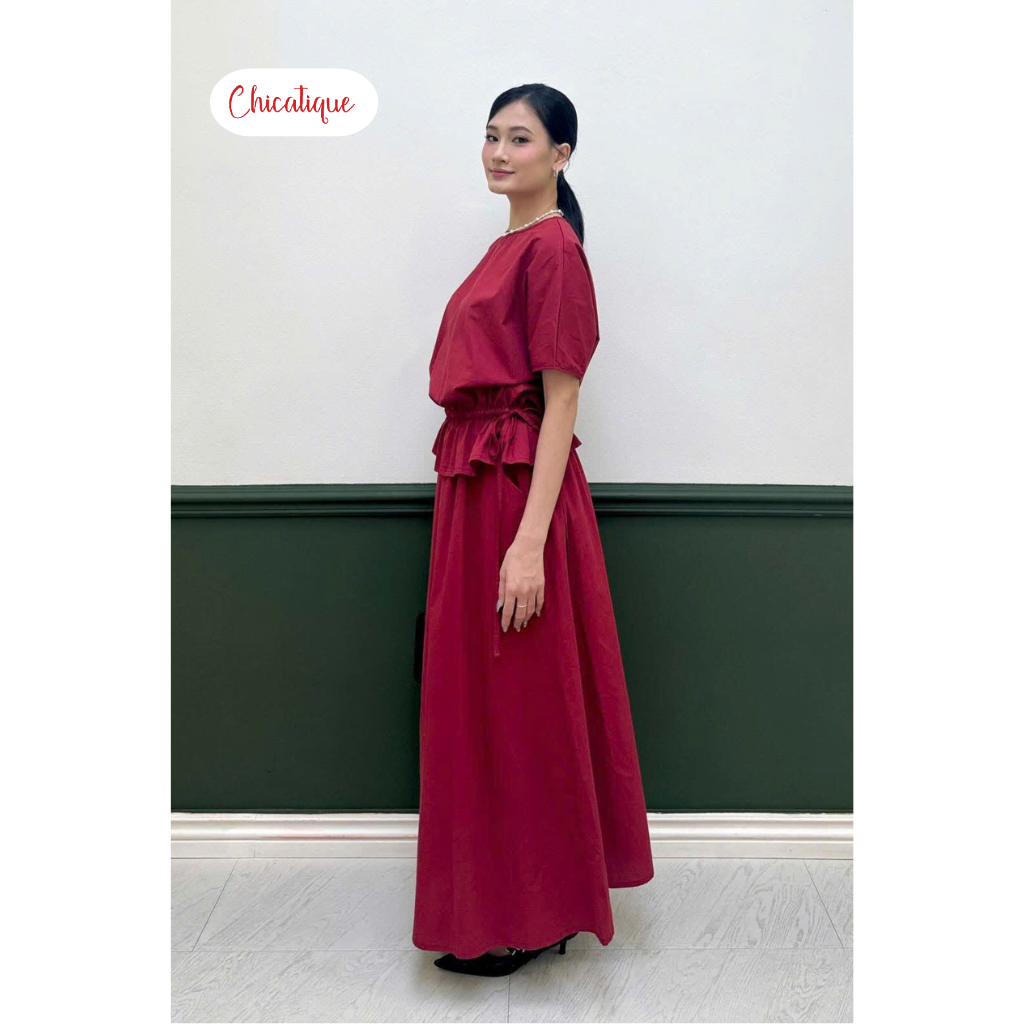 Set váy áo thiết kế Chicatique Sofia cotton nhập Hàn eo chun tôn dáng phong cách sang trọng thanh lịch