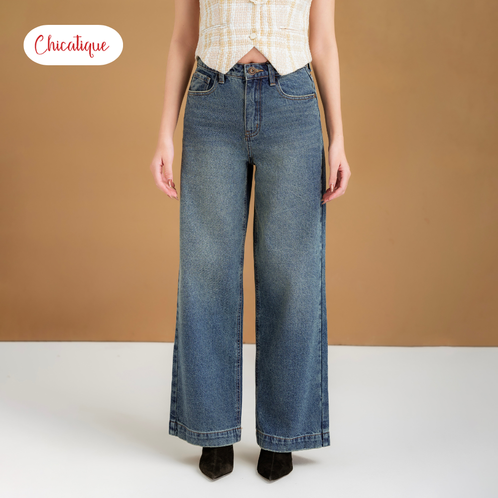 Quần jean Chicatique Elly ống suông basic đứng form Denim dệt Canvas dày dặn mềm mát
