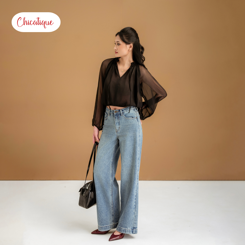 Quần jean Chicatique Elly ống suông basic đứng form Denim dệt Canvas dày dặn mềm mát