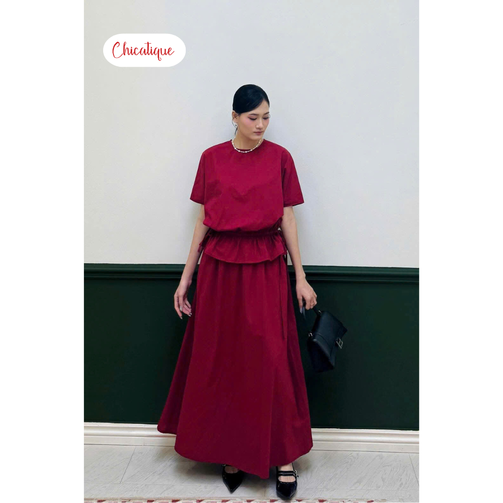 Set váy áo thiết kế Chicatique Sofia cotton nhập Hàn eo chun tôn dáng phong cách sang trọng thanh lịch