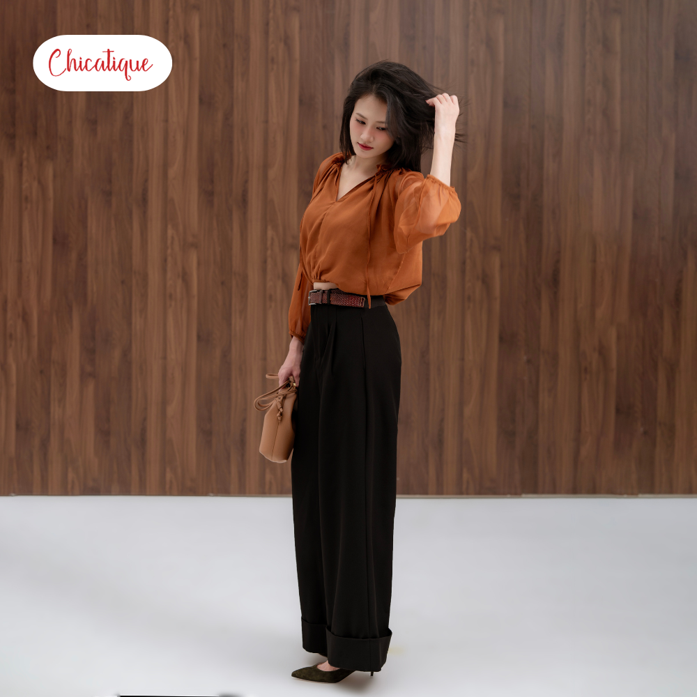 Áo kiểu nữ Chicatique Nina chất tơ gân Hàn mềm nhẹ cá tính