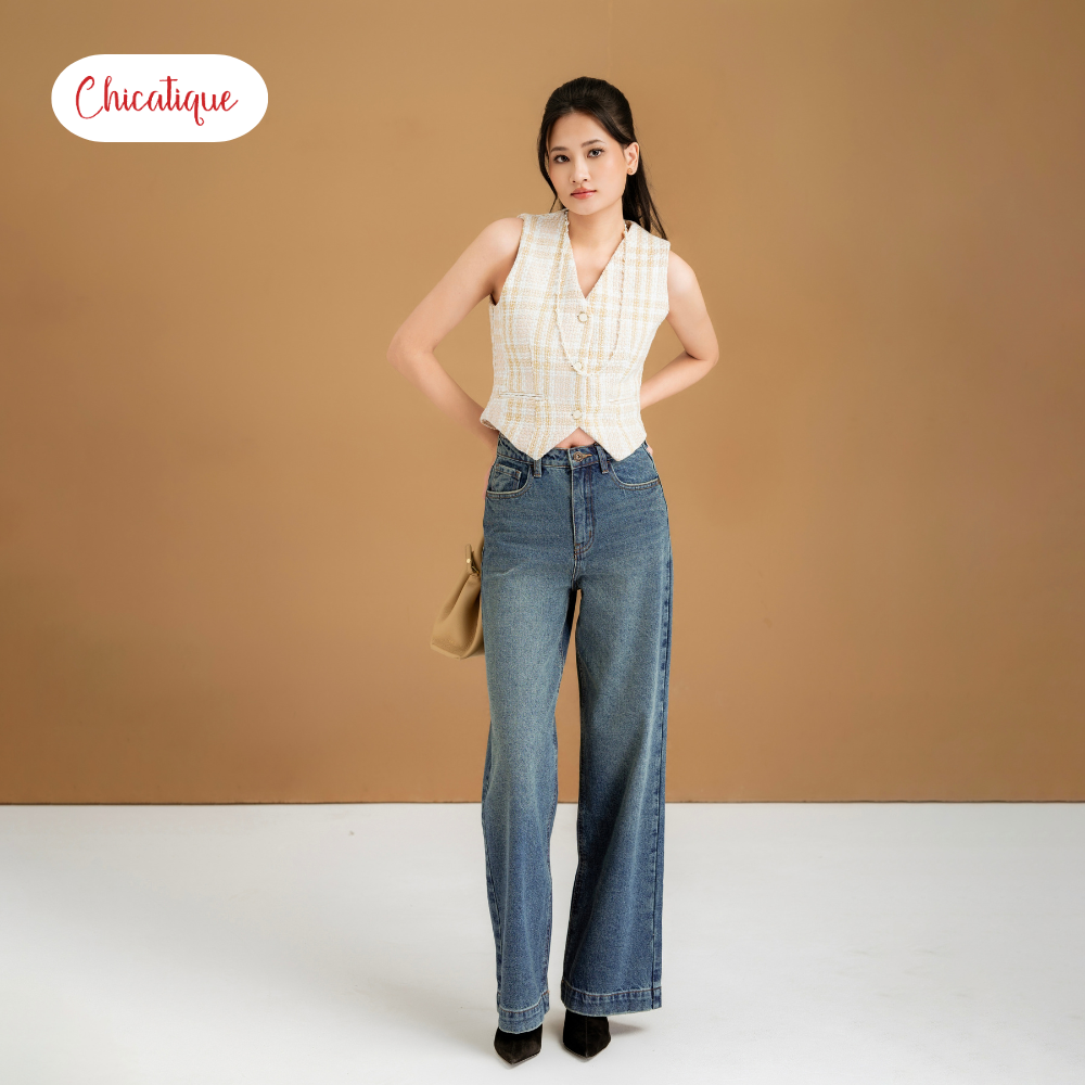 Quần jean Chicatique Elly ống suông basic đứng form Denim dệt Canvas dày dặn mềm mát