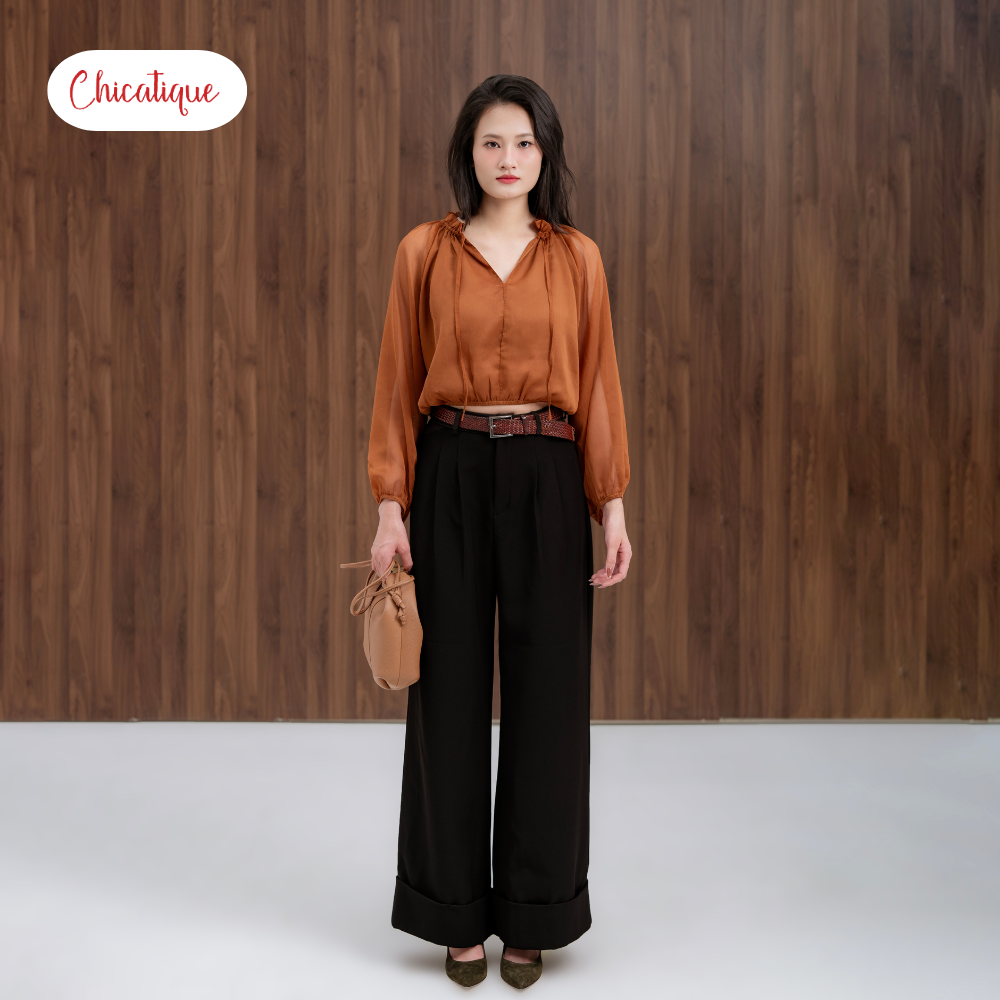 Quần nữ ống rộng thiết kế kẻ sọc Chicatique Louis form ống suông chất liệu Bố chỉ ít nhăn mềm mát