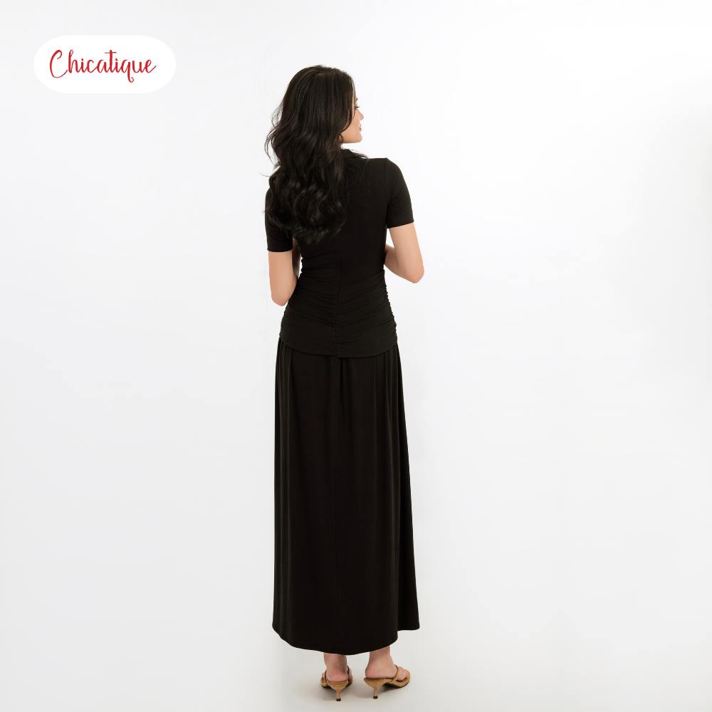 Đầm thun cổ Polo Chicatique Alise cotton Hàn co giãn ôm body tôn dáng