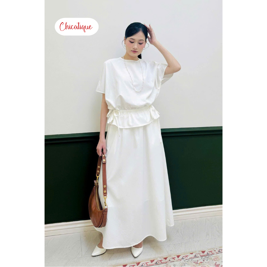 Set váy áo thiết kế Chicatique Sofia cotton nhập Hàn eo chun tôn dáng phong cách sang trọng thanh lịch