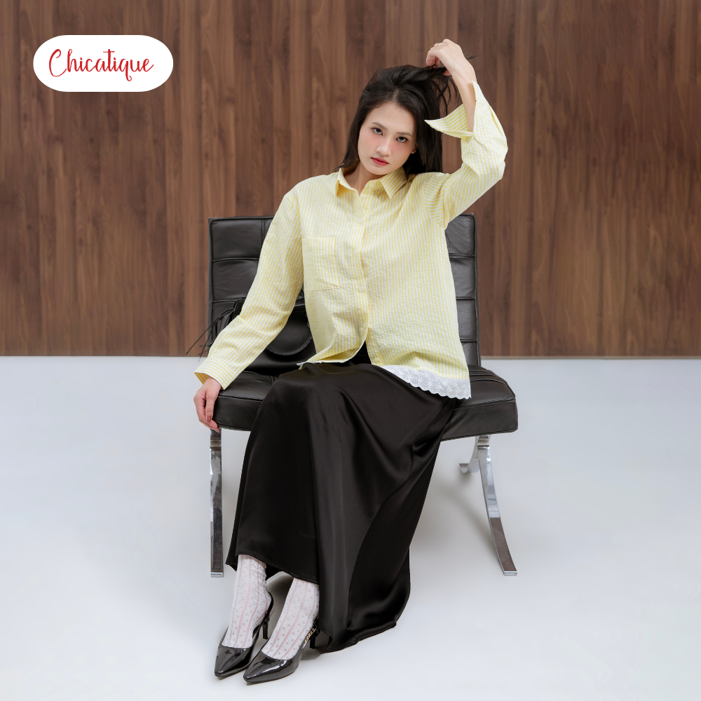 Áo sơ mi nữ Chicatique Remy chất Cotton sọc Hàn mềm nhẹ thanh lịch