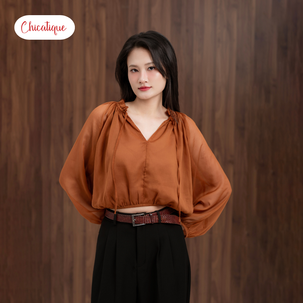 Áo kiểu nữ Chicatique Nina chất tơ gân Hàn mềm nhẹ cá tính