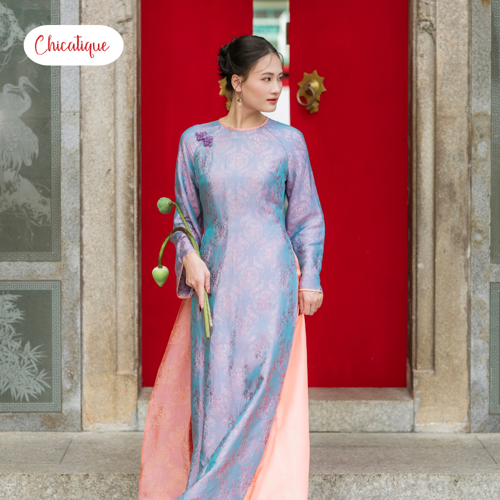 Áo dài Túc Hoa Chicatique 100% Tơ tằm Nha Xá óng ánh mềm mại