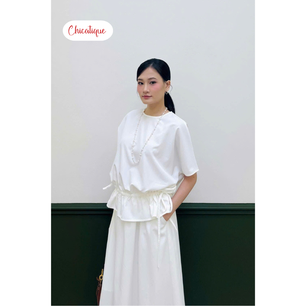 Set váy áo thiết kế Chicatique Sofia cotton nhập Hàn eo chun tôn dáng phong cách sang trọng thanh lịch
