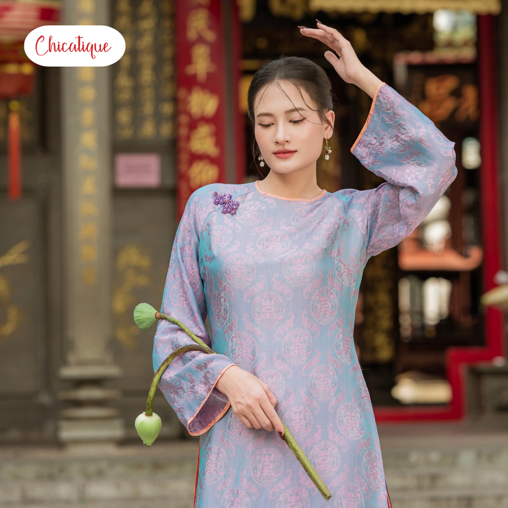Áo dài Túc Hoa Chicatique 100% Tơ tằm Nha Xá óng ánh mềm mại