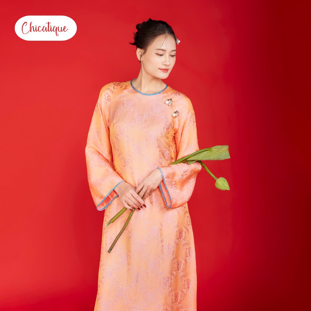 Áo dài Túc Hoa Chicatique 100% Tơ tằm Nha Xá óng ánh mềm mại