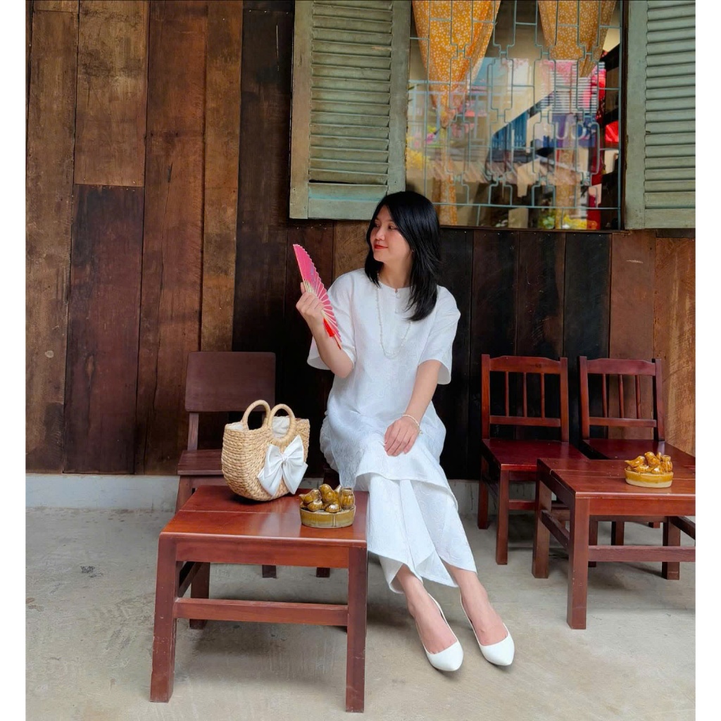 Set áo dài cách tân thiết kế Chicatique Ý Viên chất gấm Hàn form truyền thống quần suông tôn dáng