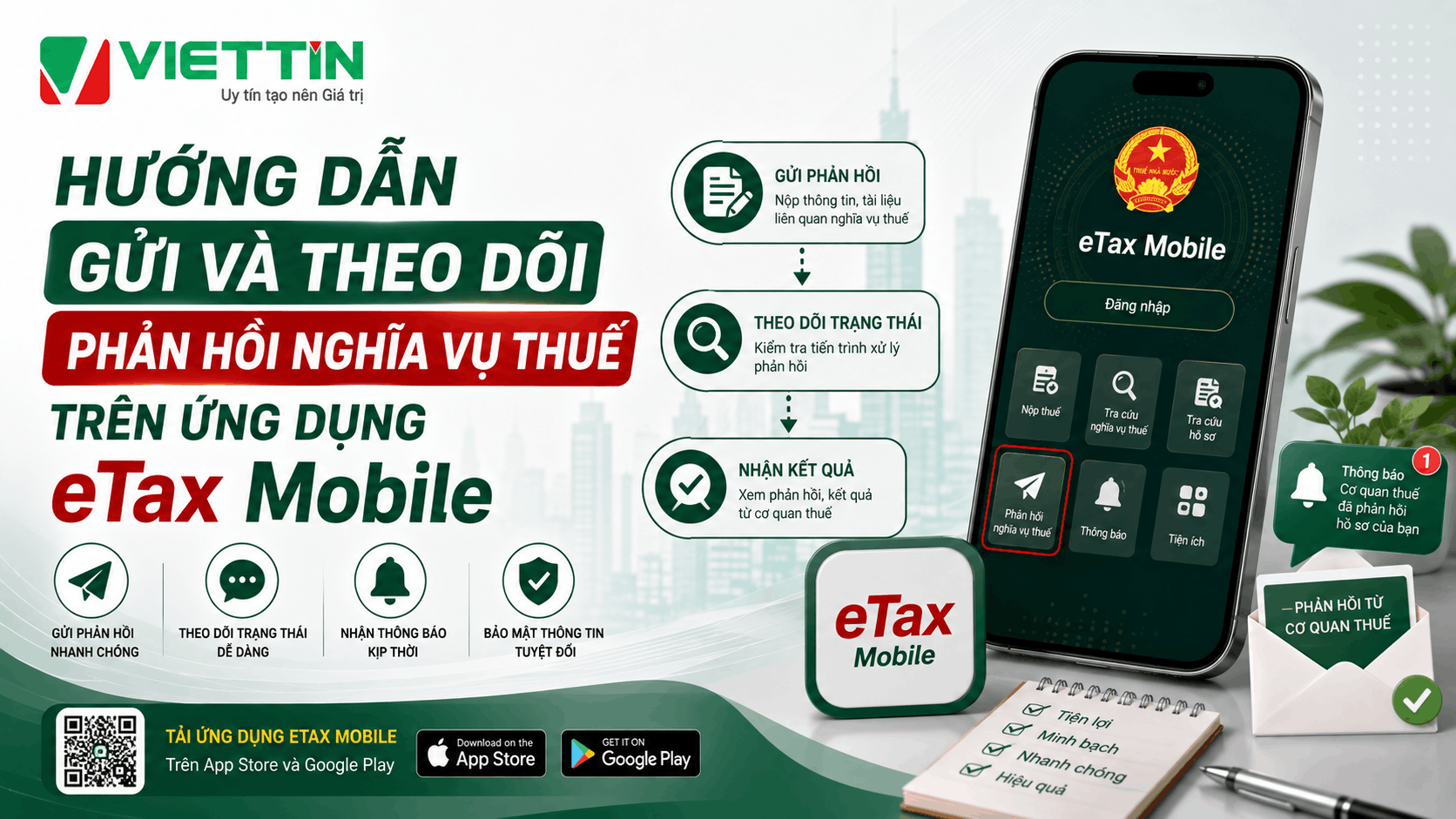 Hướng dẫn gửi và theo dõi phản hồi nghĩa vụ thuế  trên eTax Mobile