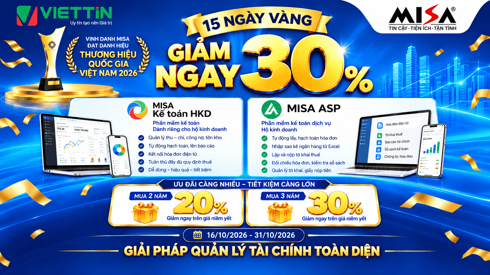 Việt Tín triển khai chương trình ưu đãi phần mềm Misa giảm ngay 30% đến hết ngày 31/10/2026