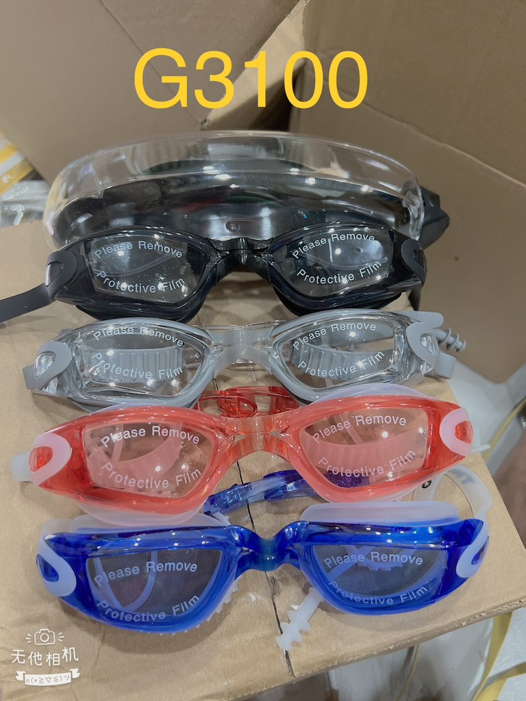 Kính bơi G3100 chống sương mù, dây đeo và miếng đệm 100% silicon, có nút tai (1T*12H*12C) TNECHO