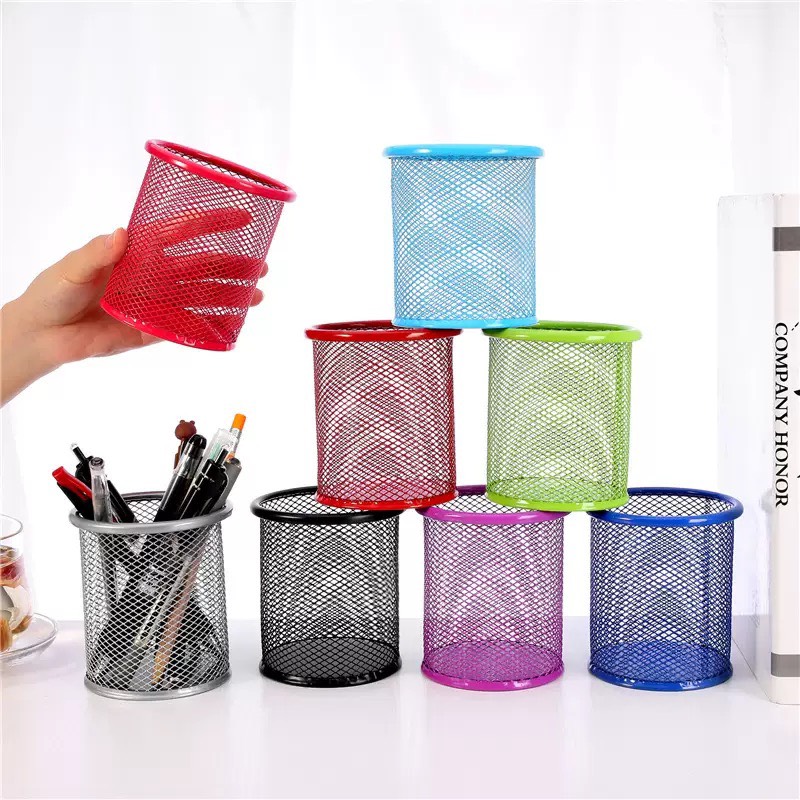 Ly cắm bút sắt tròn lưới 802 - nhiều màu (1T*8H*12C) xám, dương, hồng, vàng chanh