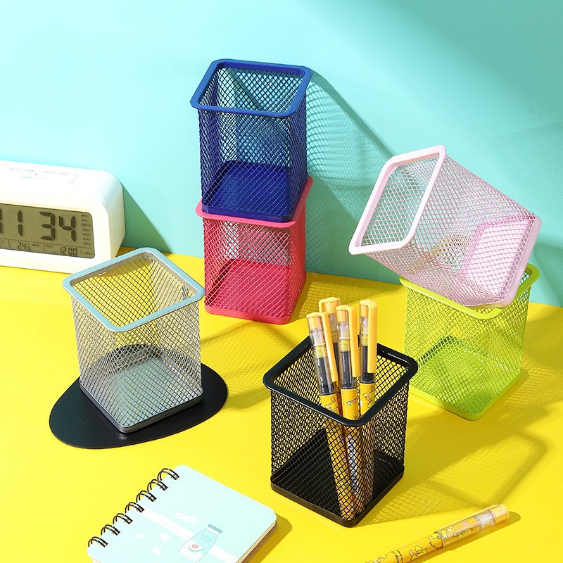 Ly cắm bút sắt vuông lưới 804 - nhiều màu (1T*8H*12C) xám, dương, vàng chanh, hồng