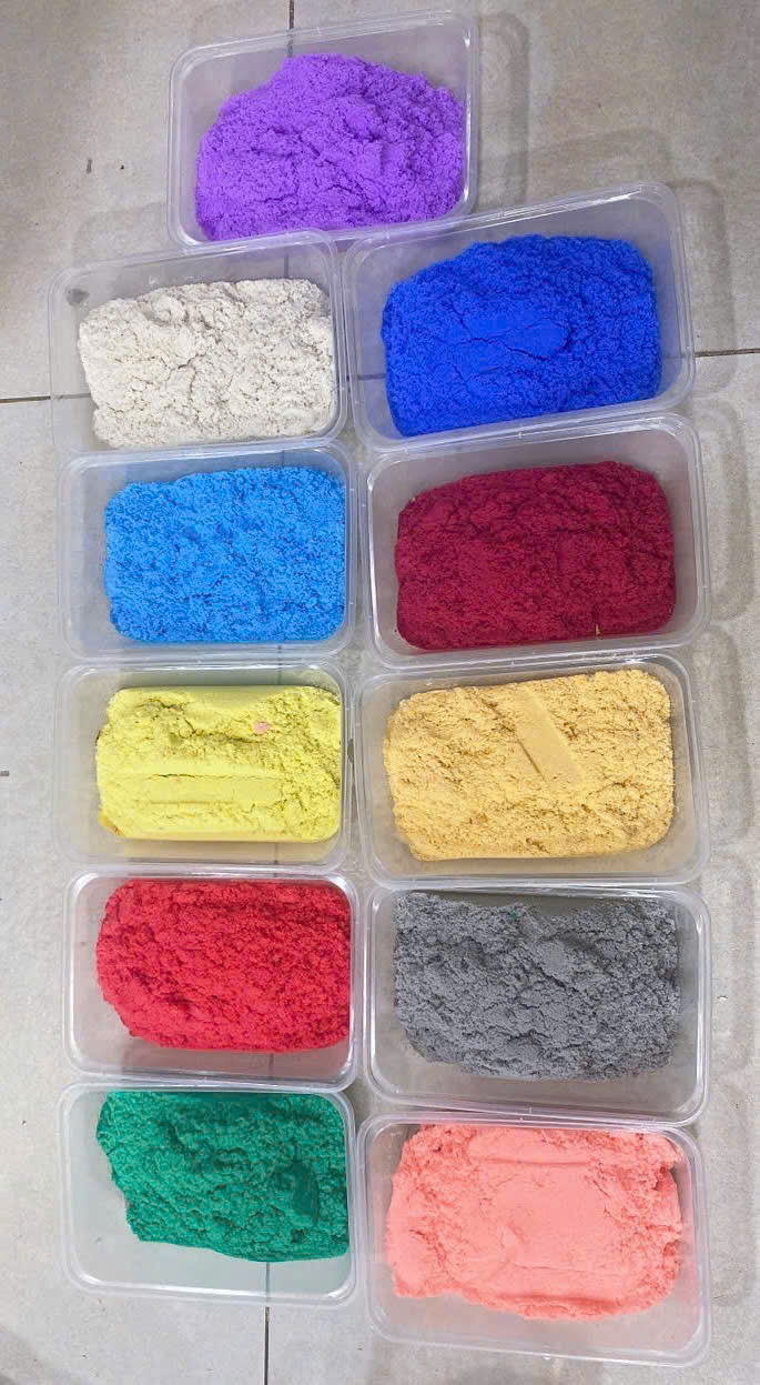 Cát dẻo tạo hình (Cát động lực) 1 gói = 1kg ( xanh lá, đỏ, vàng nhạt , xanh biển, trắng, cam nhạt, xám, vàng đậm, đỏ đô, xanh dương, tím )