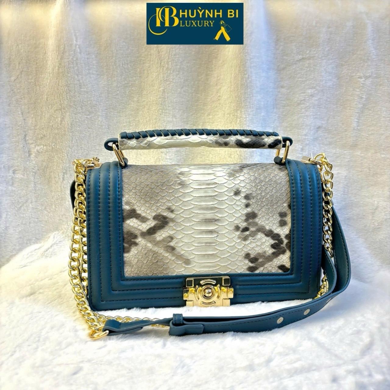 L7_Túi Xách Đi Tiệc Nữ HUYNBI-D62 Da Bò Họa Tiết Sang Trọng Kích Thước 25cm Bag Kem Da Hoa túi  xách