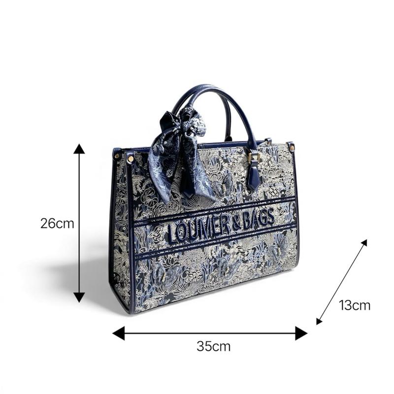 Q9_Túi Tote Nữ Da Bò Hoạ Tiết Thêu, Có Dây Đeo Vai Kích Thước 35x26x13 Kèm Hộp Xịn- HuynhBi Bag