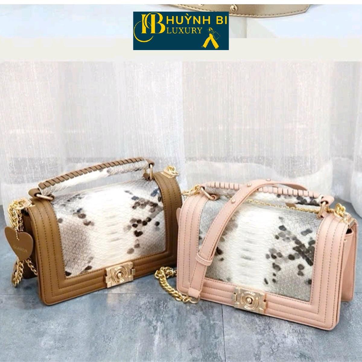 L7_Túi Xách Đi Tiệc Nữ HUYNBI-D62 Da Bò Họa Tiết Sang Trọng Kích Thước 25cm Bag Kem Da Hoa túi  xách