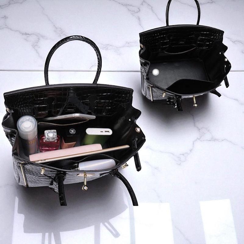 L9_Túi Xách Nữ Birkin Da Bò Nhập Khẩu, Hoạ Tiết Cá Sấu Kích thước 25cm