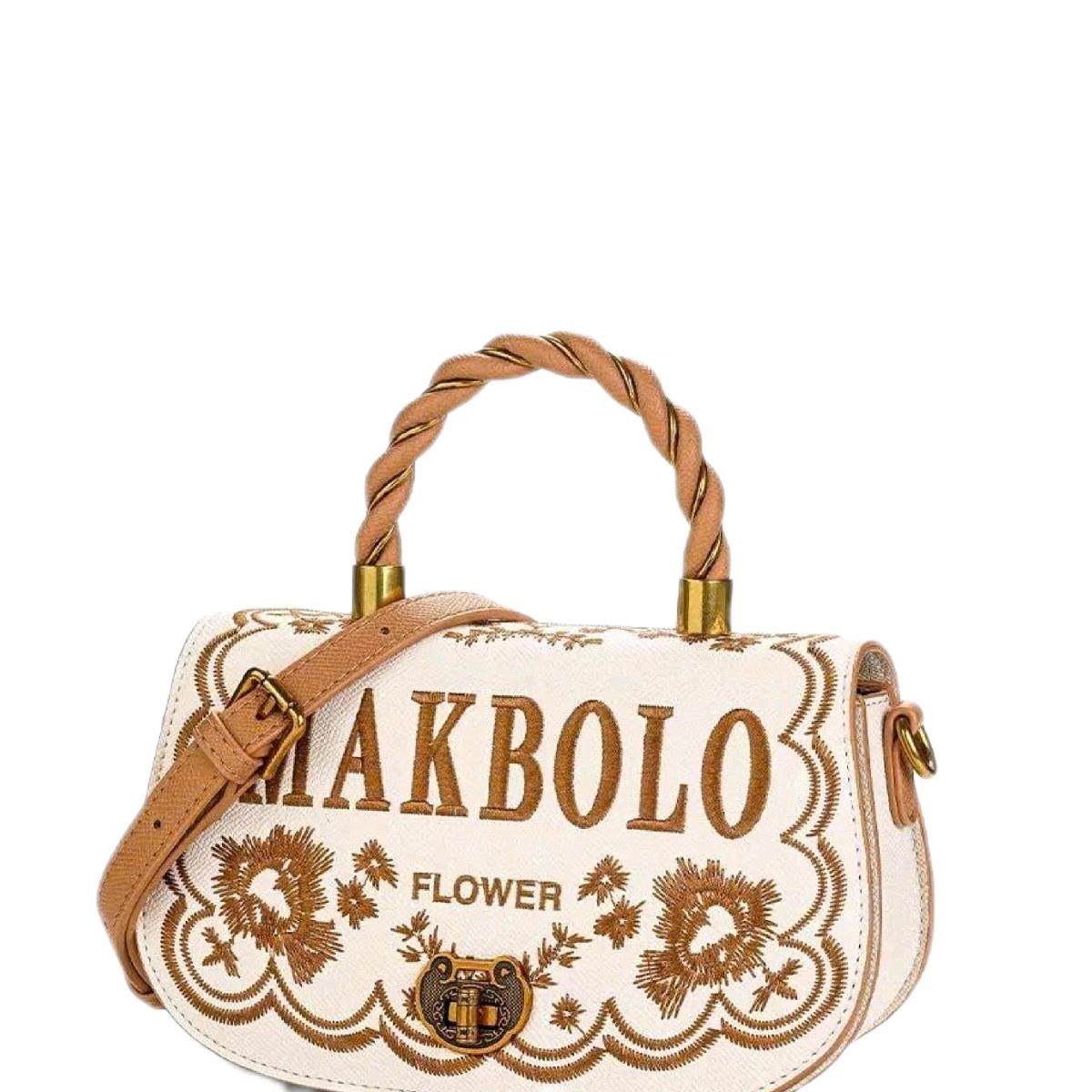 L4_Túi Xách Nữ Họa Tiết Thêu Tinh Xảo Đẳng Cấp, Kích Thước 22x14x8 Bag Kem Da Hoa