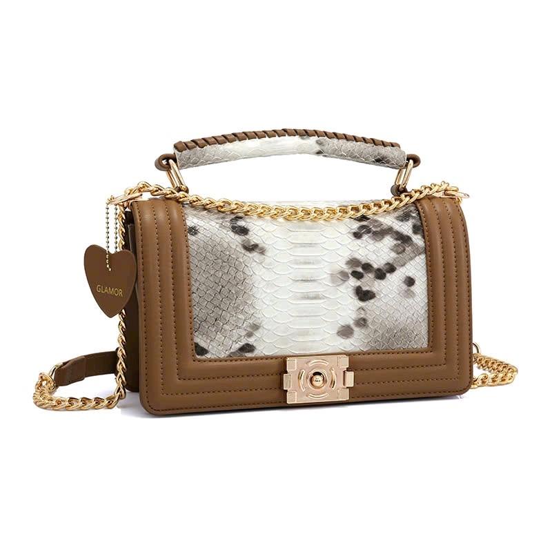 L7_Túi Xách Đi Tiệc Nữ HUYNBI-D62 Da Bò Họa Tiết Sang Trọng Kích Thước 25cm Bag Kem Da Hoa túi  xách