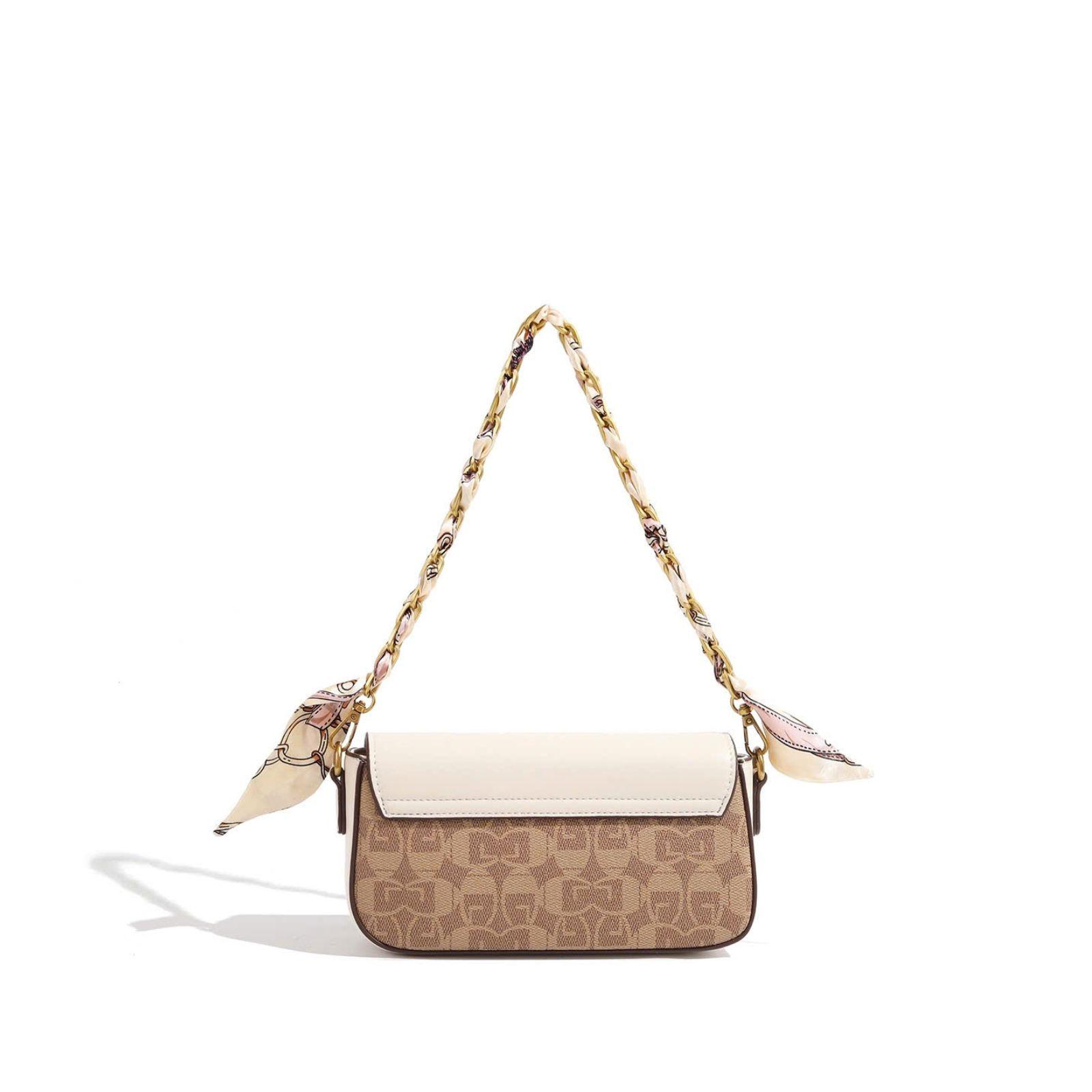 Túi Đeo Chéo và Đeo Vai HUYNBI-A05 2 Dây phối Khăn Lụa Kích thước 22cm cho Nữ - Bag (KÈM HỘP) Kem