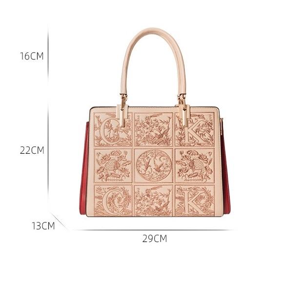 Z6_Túi Xách Nữ Họa Tiết Thêu Hoa Trên Da Bò Cao Cấp, Kích Thước 29cm, 5 Ngăn Bag Kem túi  xách