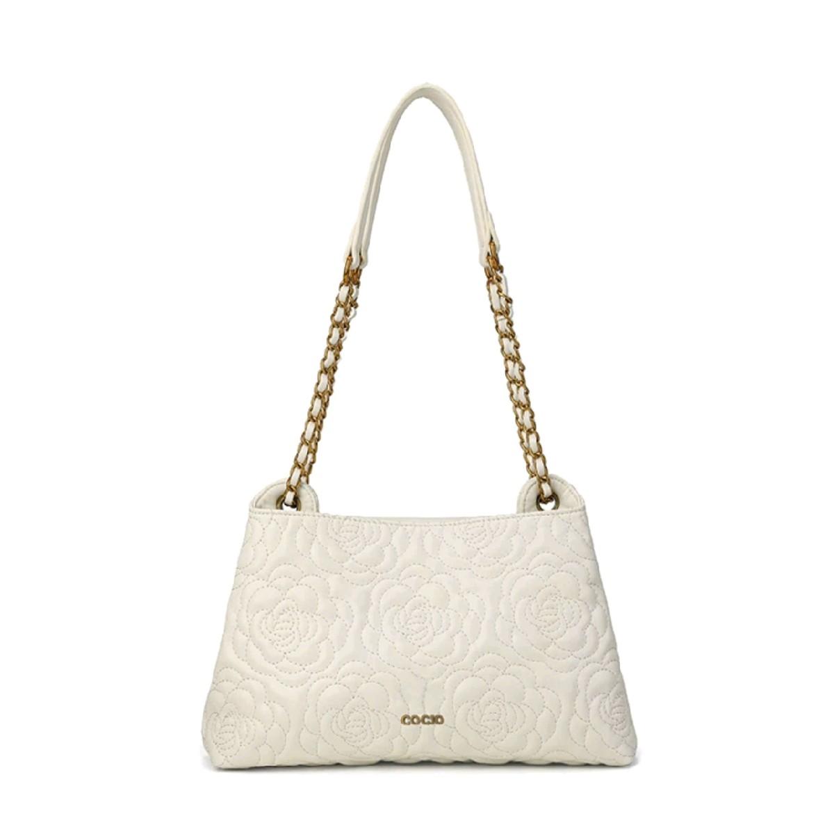 Túi Đeo Vai HB-E21 Da Bò Mềm Trần Hoa Trà Sang Trọng, 4 Ngăn, Dây Điều Chỉnh Đeo Chéo (Có hộp) Bag Nữ Kem