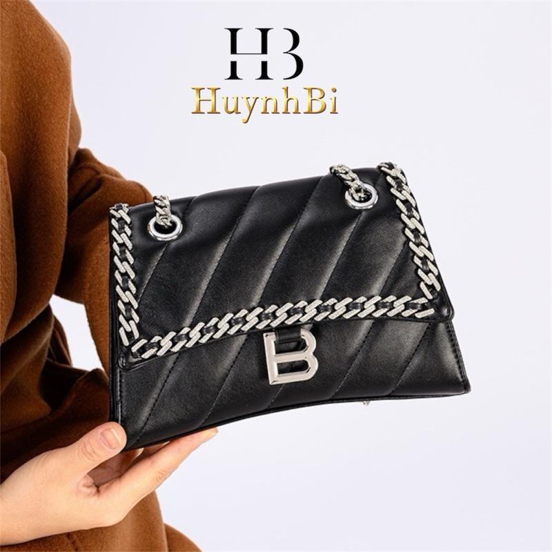 D3_Túi Đeo Vai Nữ Chất liệu Da Cừu Thật, Khoá Thép Titan Đính Đá Không Gỉ, Đi Tiệc Sang Trọng, 3 ngăn KÈM HỘP Bag Nữ Kem